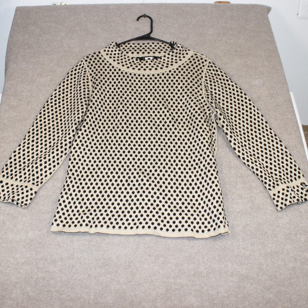 Etcetera Womens XL Wool Cashmere Geometric Diamond Knit Sweater Cream Black